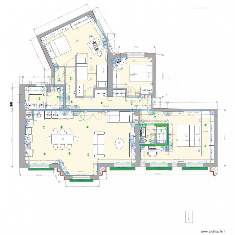 a base cotée Jaures projet amandine final grande  chambre wc SDB sans les meubles . Plan de 0 pièce et 0 m2