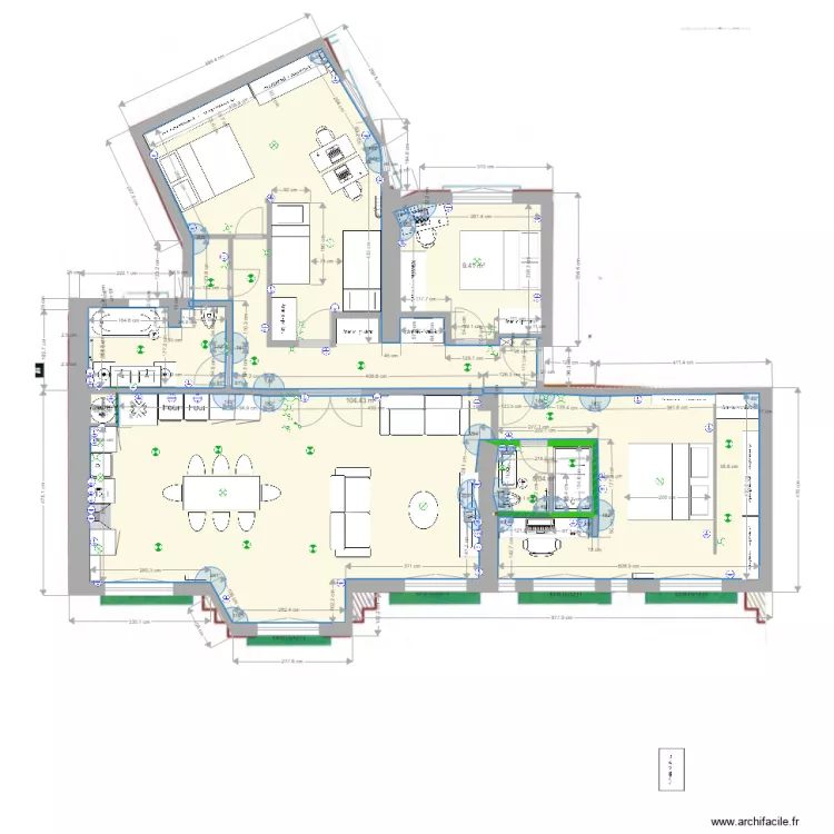 a base cot&eacute;e Jaures projet amandine final grande  chambre wc SDB sans les meubles . Plan de 