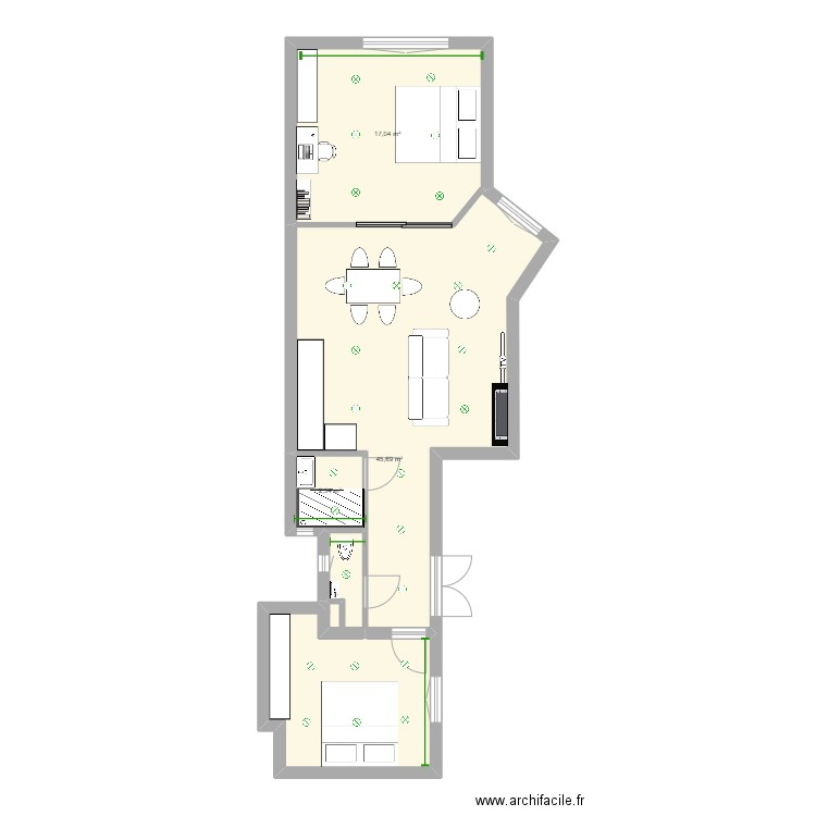 Dessewfly 47 V1. Plan de 3 pièces et 65 m2