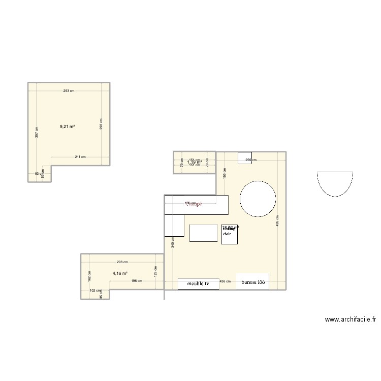 appart 13ème. Plan de 4 pièces et 33 m2