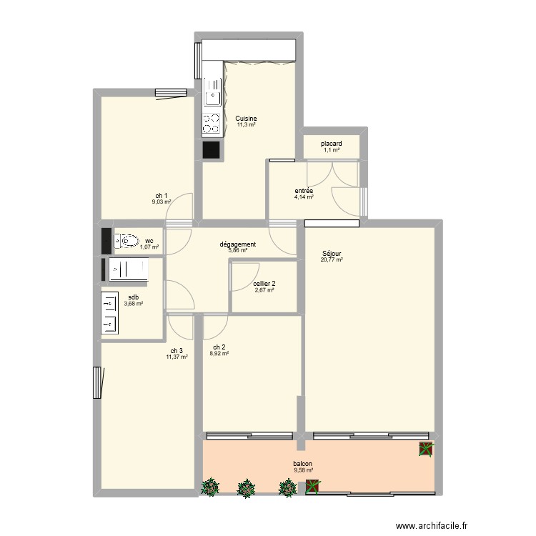 AMAEDEO T4 plantiers. Plan de 15 pièces et 90 m2