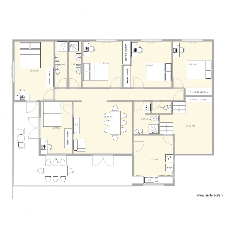 Maison Baduel 1. Plan de 13 pièces et 122 m2