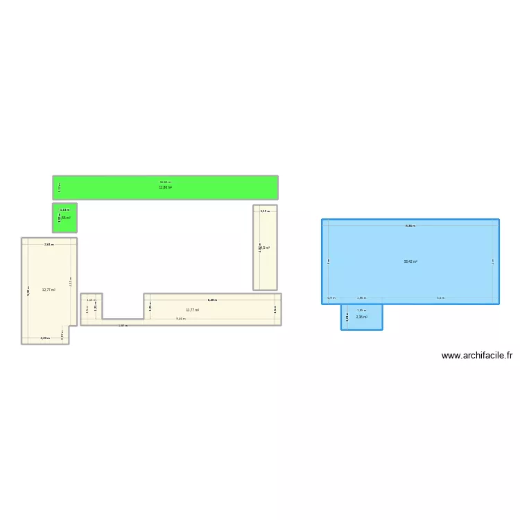 Terrasse bis. Plan de 7  et 78 m²