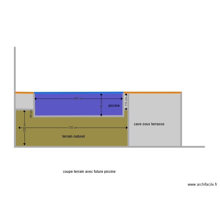 coupe avec piscine. Plan de 0 pièce et 0 m2