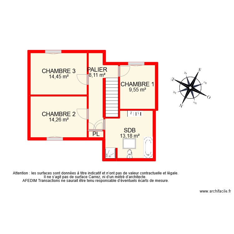 BI 9212 ETAGE . Plan de 7 pièces et 63 m2