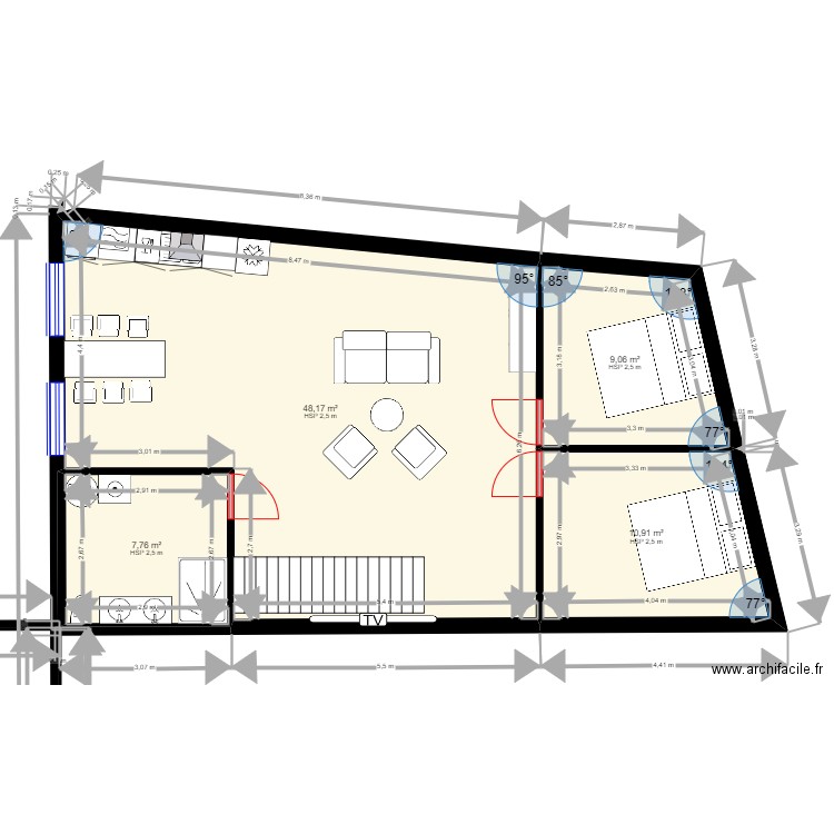 villers 2. Plan de 4 pièces et 76 m2