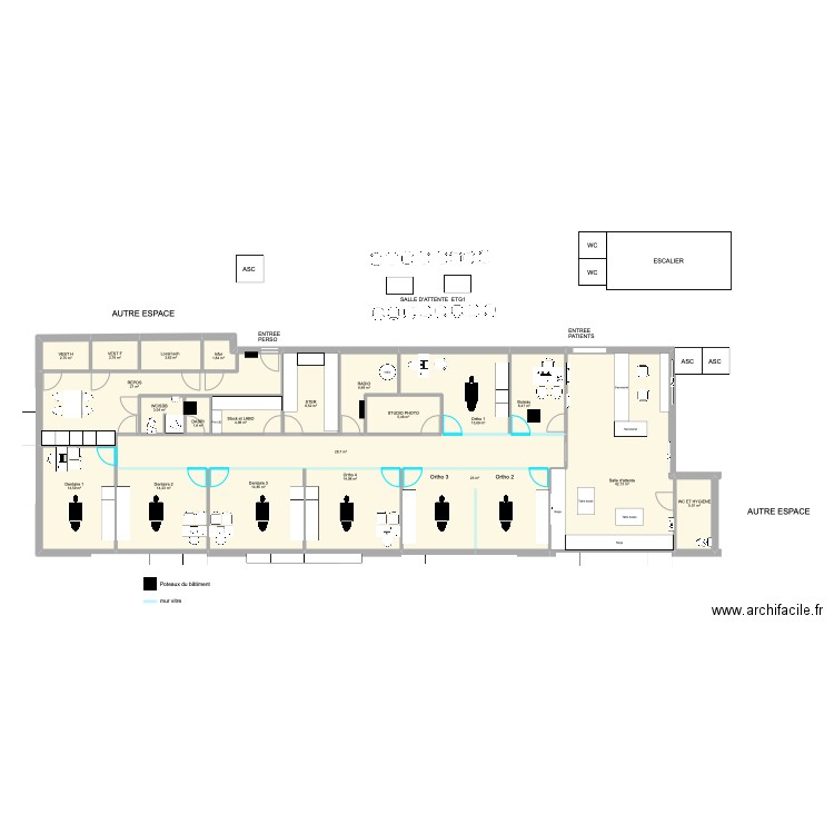 RD CLINIC vitre fenetre moins vitre. Plan de 21 pièces et 242 m2