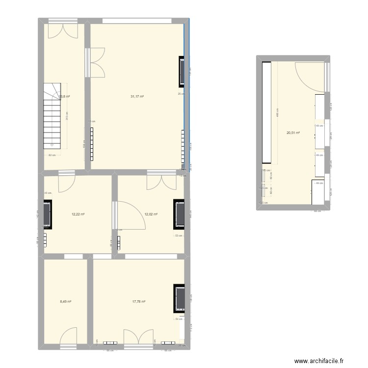 rdz. Plan de 7 pièces et 116 m2