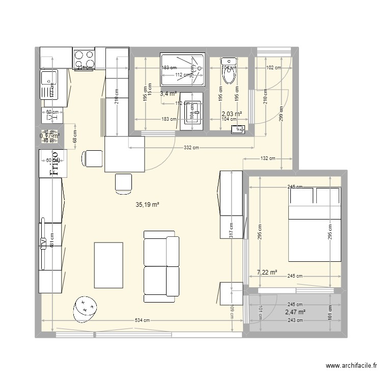 Roosevelt 264 b6 - 312 C. Plan de 6 pièces et 50 m2