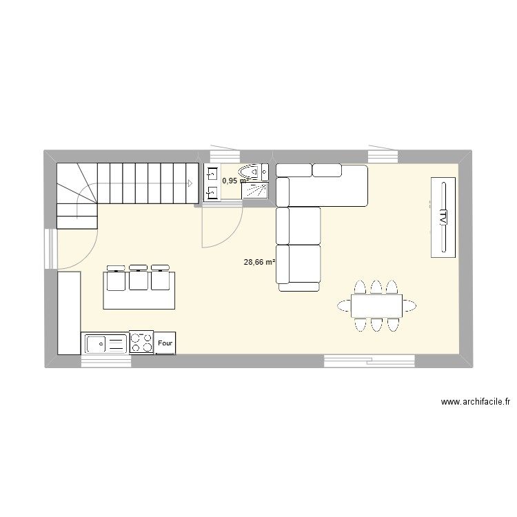 cabris. Plan de 2 pièces et 30 m2