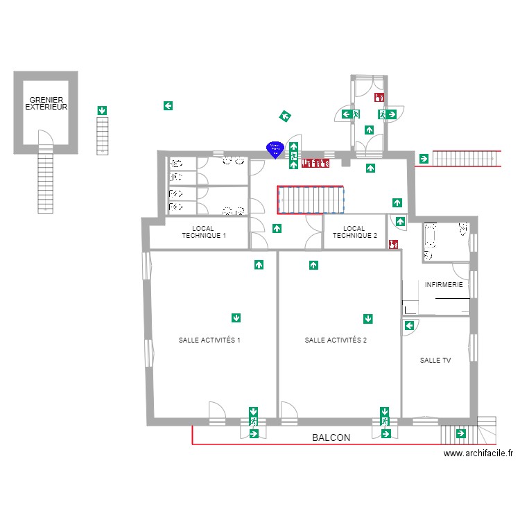 BAT 1 NIVEAU 1 AVANT TRAVAUX. Plan de 4 pièces et 238 m2