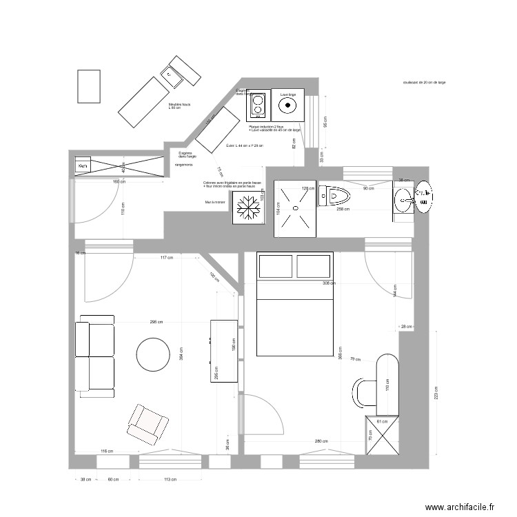 demont justine. Plan de 4 pièces et 27 m2