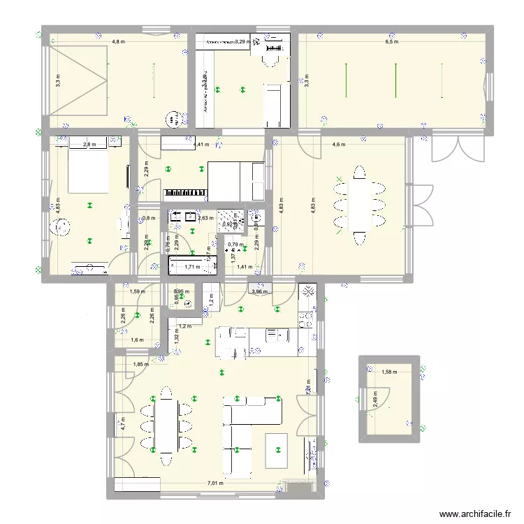 maison 3 d. Plan de 13  et 156 m²