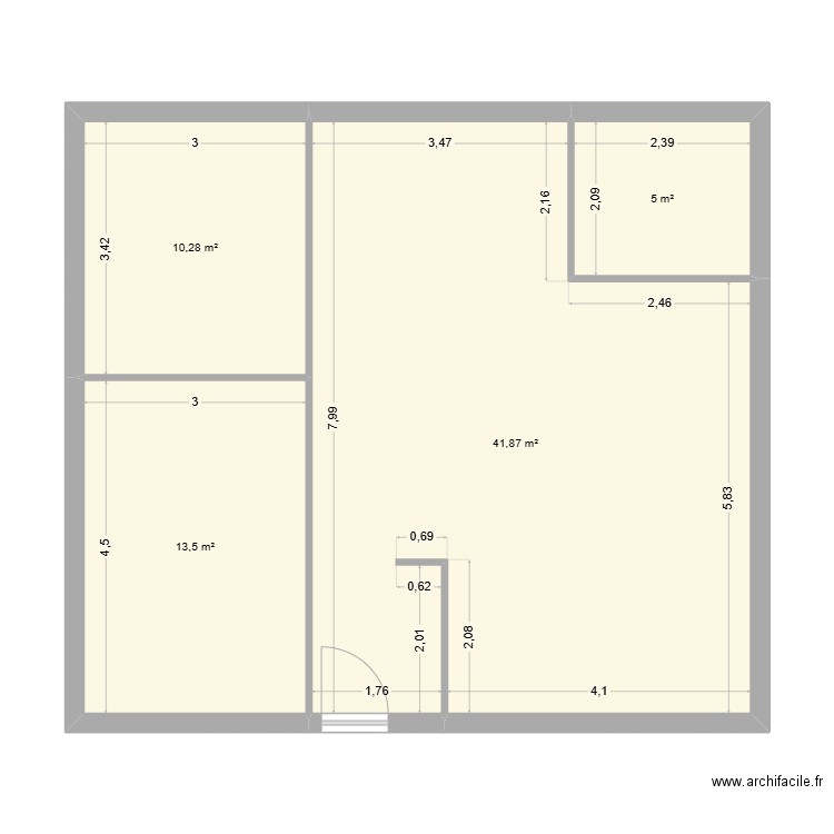 Projet plain pied. Plan de 4 pièces et 71 m2