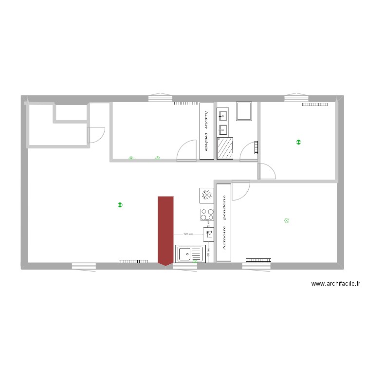 Appartement 65m². Plan de 2 pièces et 4 m2