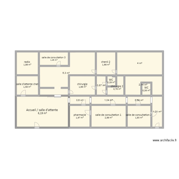 clinique . Plan de 20 pièces et 38 m2