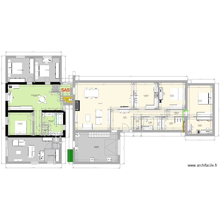 modif stade 1 annexe garde. Plan de 21 pièces et 295 m2