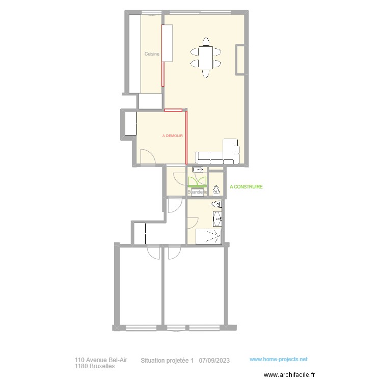 WIELEMANS SITUATION PROJETEE 1 070923. Plan de 10 pièces et 130 m2