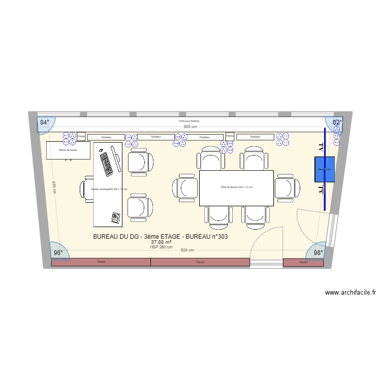 BUREAU DU DG 3ème ETAGE BUREAU n°303 V1  08 02 2023. Plan de 1 pièce et 38 m2