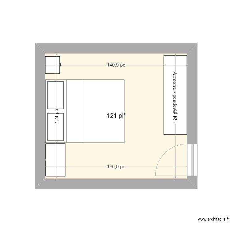 chambre. Plan de 1 pièce et 11 m2