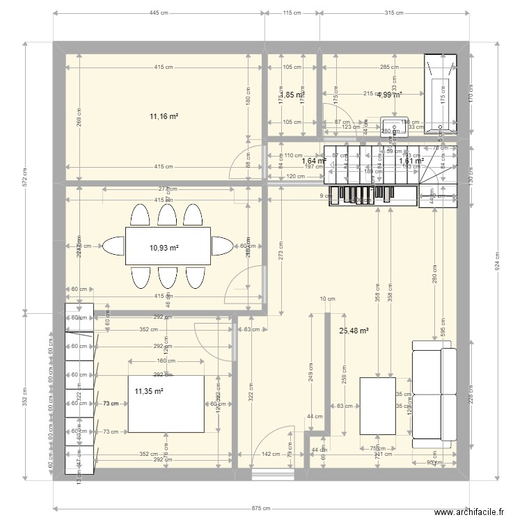 Maison rdc. Plan de 8 pièces et 69 m2