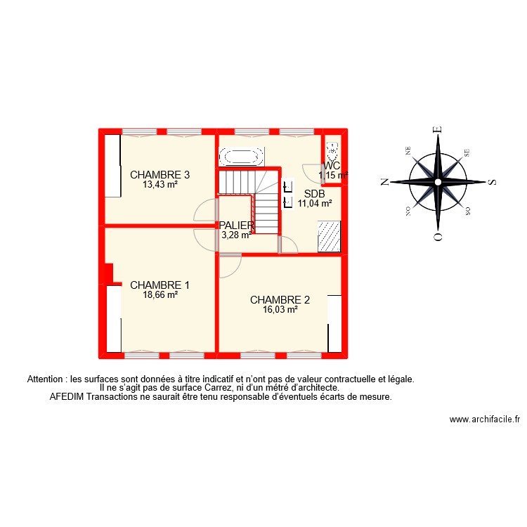 BI 8924 ETAGE. Plan de 7 pièces et 67 m2