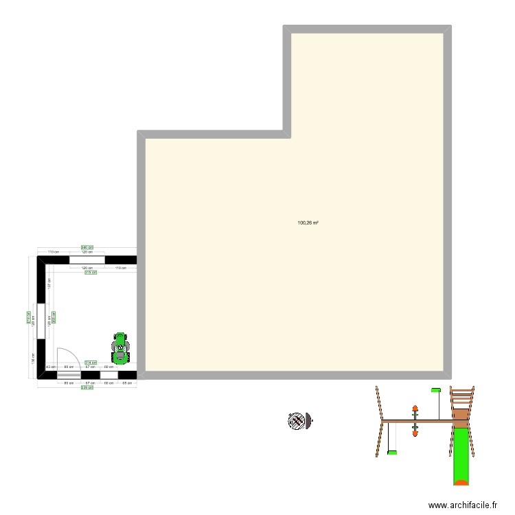 Abri de jardin. Plan de 1 pièce et 100 m2