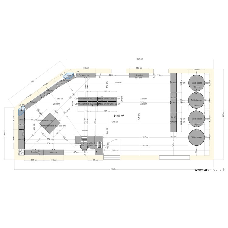 Cave AVDS. Plan de 1 pièce et 55 m2