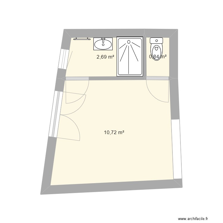 Mozzani - Salle d'eau RdC. Plan de 3 pièces et 14 m2