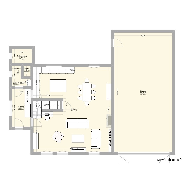 Rez-de chaussée_4_aménagé. Plan de 7 pièces et 141 m2