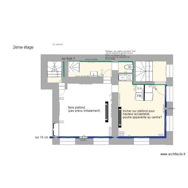 2 ème étage version 2. Plan de 6 pièces et 27 m2