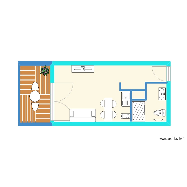 vallon. Plan de 1 pièce et 18 m2