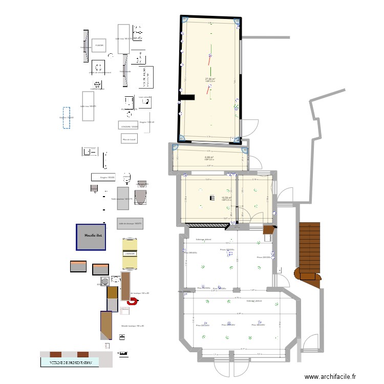 boutique 2 bis. Plan de 3 pièces et 51 m2