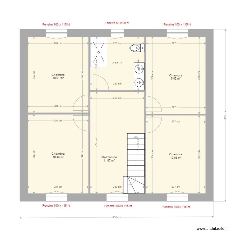 Maillet rozier etage 1. Plan de 6 pièces et 59 m2
