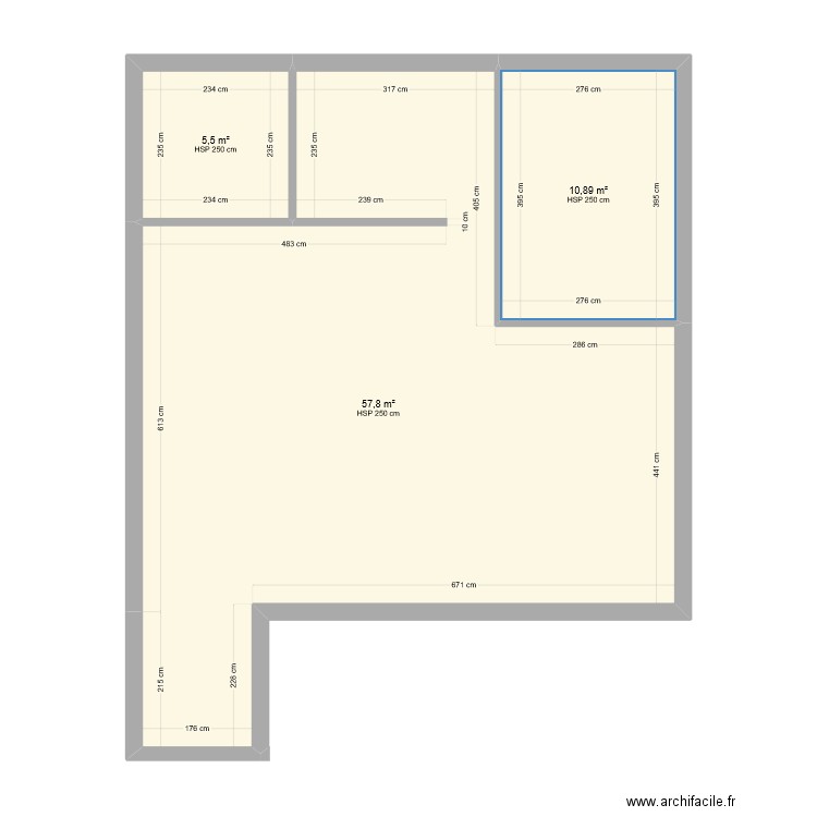 E 33 deuxième tentative . Plan de 3 pièces et 74 m2