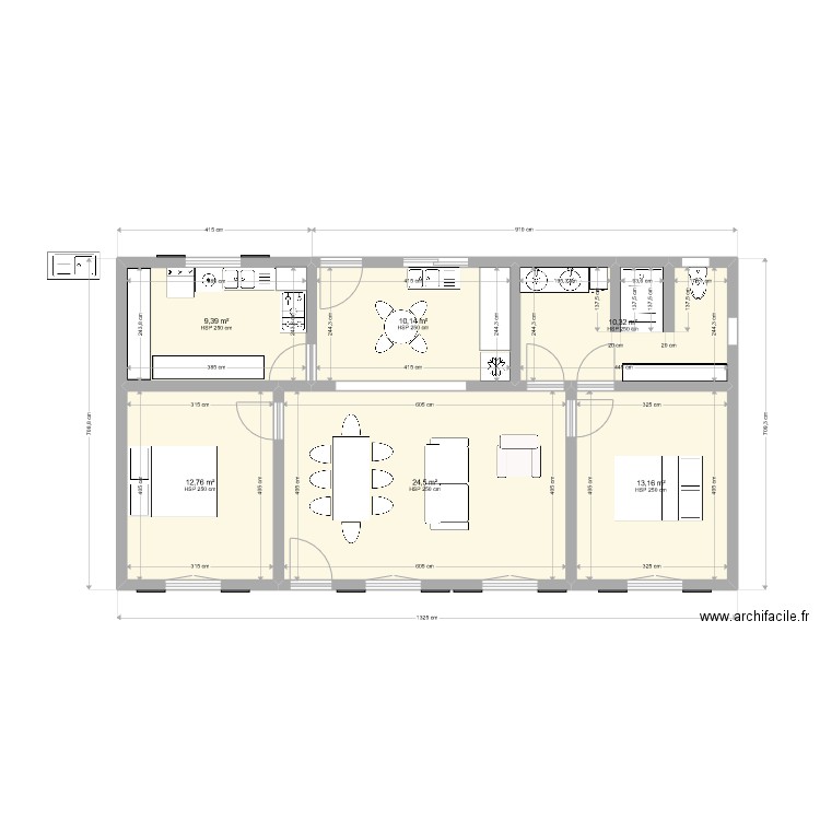 Plan 2023-2. Plan de 6 pièces et 80 m2