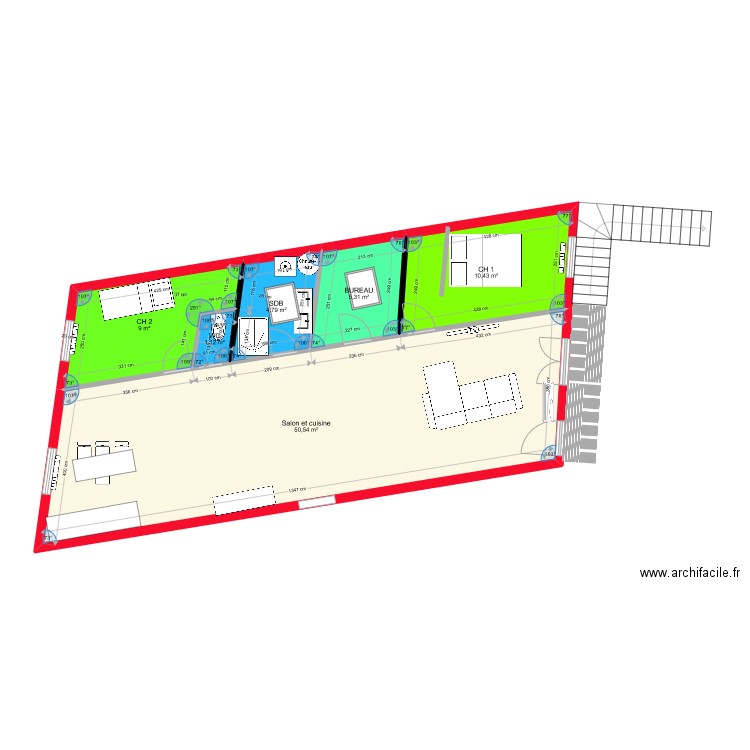 grand appart 3 ch VELUX JEJE a voir. Plan de 6 pièces et 81 m2