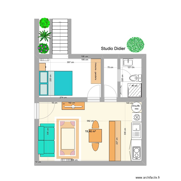 studio Didier. Plan de 1 pièce et 19 m2