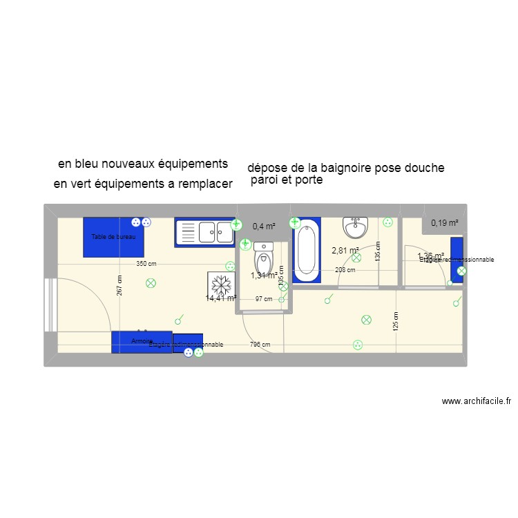 projet loge Vincennes. Plan de 6 pièces et 20 m2