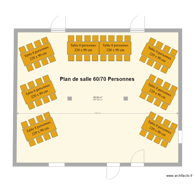 plan salle Essentiel 60 à 70 personnes tables. Plan de 0 pièce et 0 m2