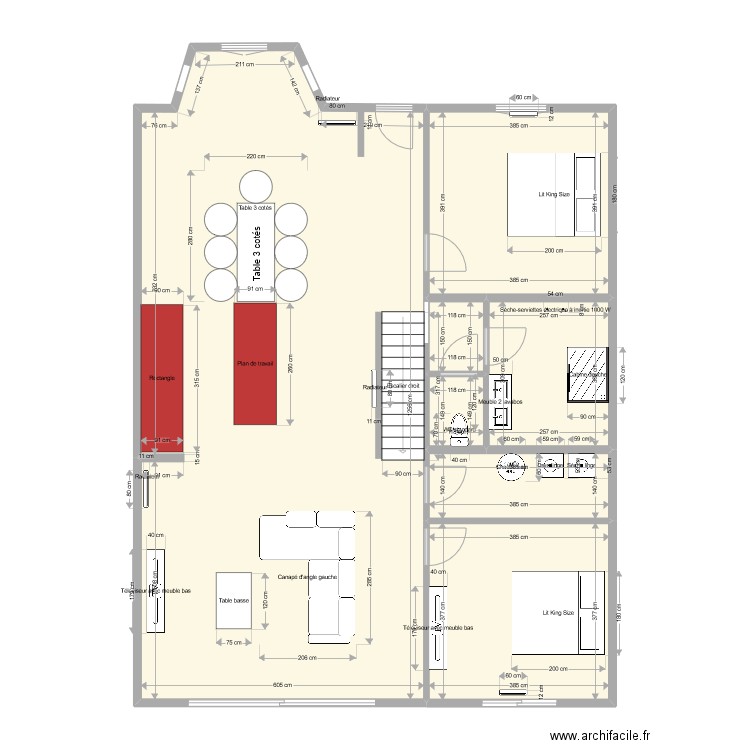 RdC_Implantation. Plan de 7 pièces et 126 m2