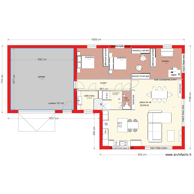 maison de 107m2 sans cote. Plan de 0 pièce et 0 m2