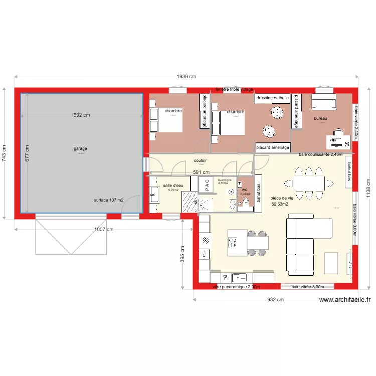 maison de 107m2 sans cote. Plan de 