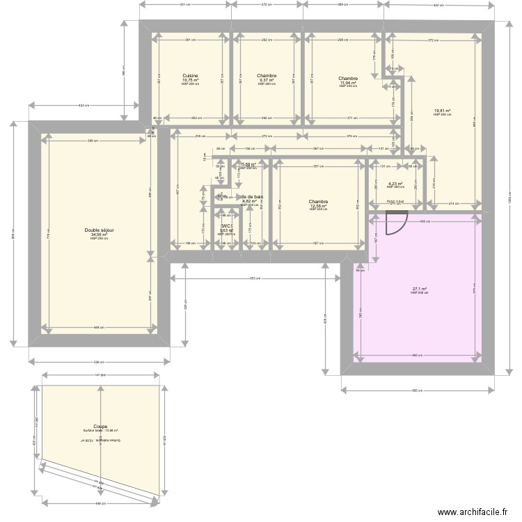 Arrive. Plan de 11 pièces et 152 m2