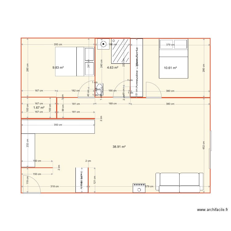 Cabourg plan 1. Plan de 5 pièces et 66 m2