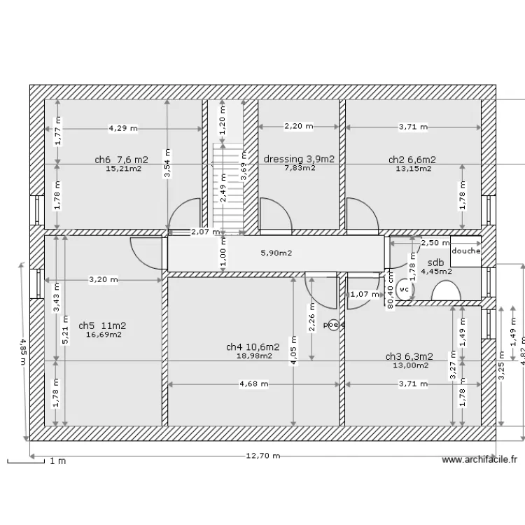 &eacute;tage du 97m2 (50,5m2). Plan de 