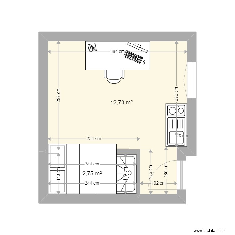 AUSTERLITZ 2. Plan de 2 pièces et 15 m2