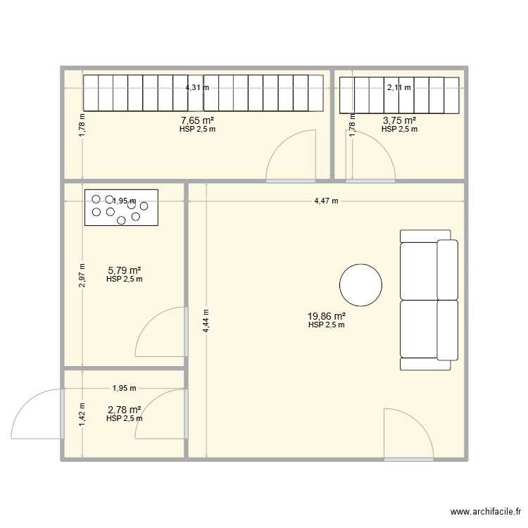 RYAN. Plan de 5 pièces et 40 m2