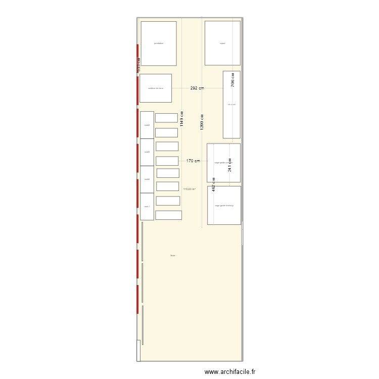 salle muscu. Plan de 1 pièce et 116 m2