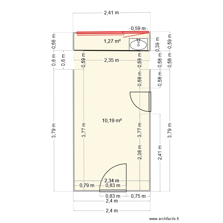 Plan Annexe pièce 1er étage Forge. Plan de 2 pièces et 11 m2